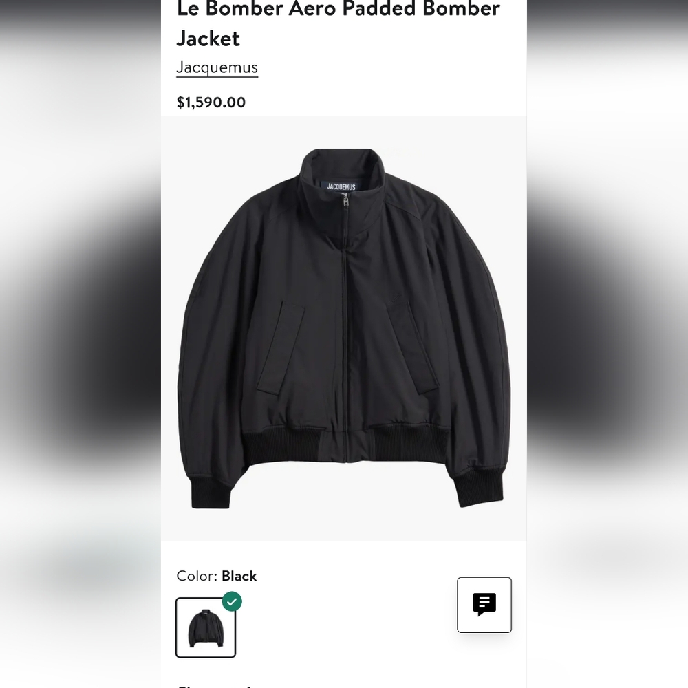 JACQUEMUS Black 'Le Bomber Aero' Bomber Jacket Sz 52 New With Tags MSRP $1590